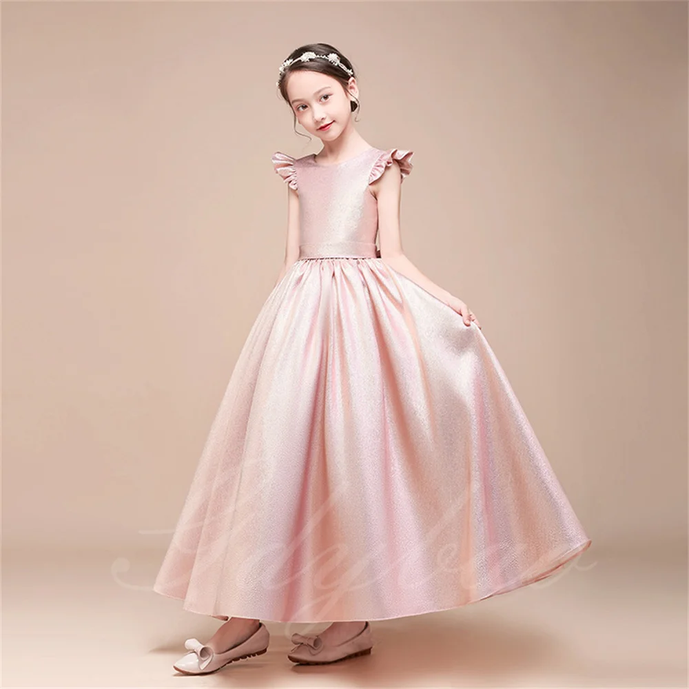 

Flower Girl Dresses Elegant Princess Discoloration Satin Ball Gown For Kids Birthday Party Dress Simple Bow First Communion Dres