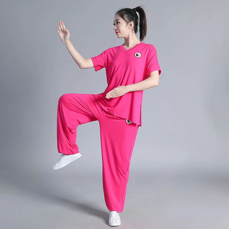 Chinese Style Tai Chi Suit Men Women Spring Summer Performance Suit Middle-aged Old Practice Martial Arts Dress Kung Fu Uniform