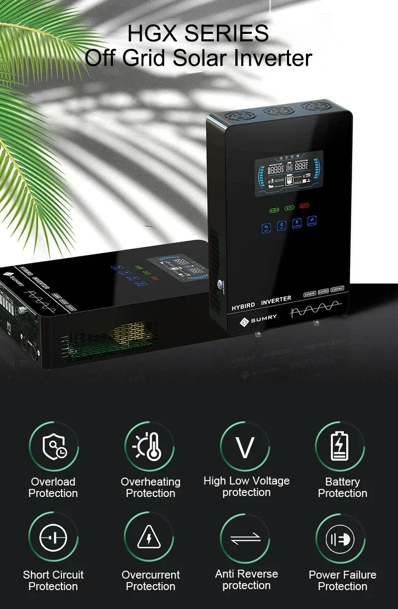 ECGSOLAX Hybrid Solar Inverter 4KW 24V 110/120V Pure Sine Wave Off Grid Inversor Built in MPPT 140A Solar Charge Home inverter