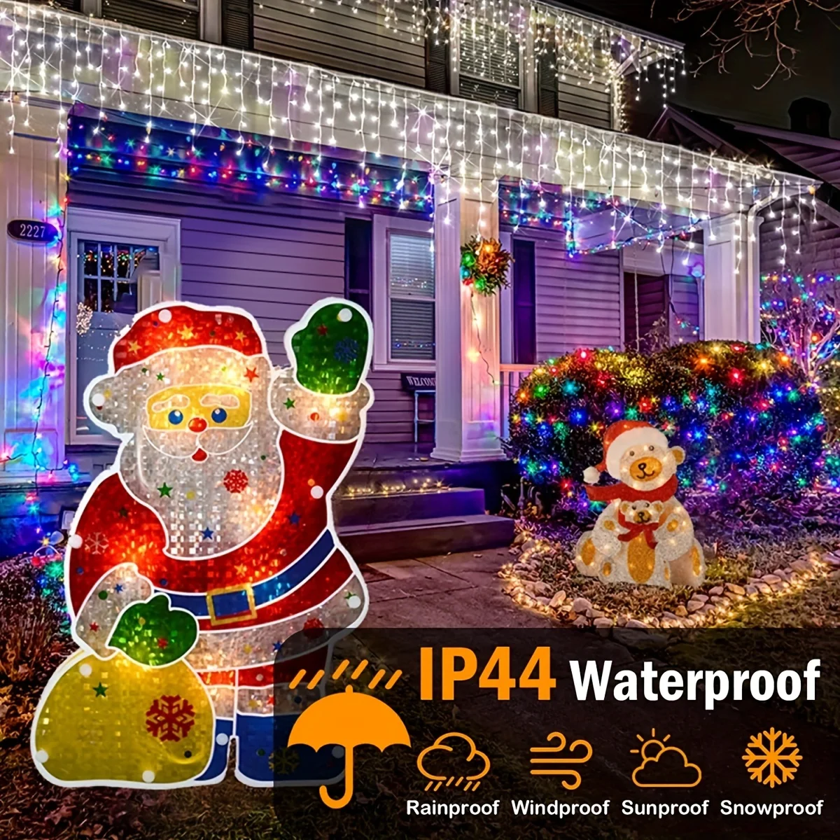 Christmas Decorations 2024 Icicle Curtain Led Lights Outdoor 8 Modes Waterproof Solar Powered Led String Lights New Year 2024