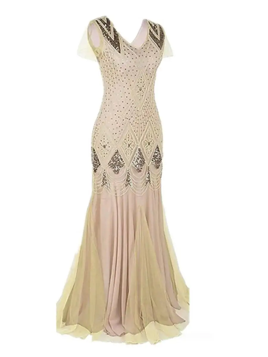 

Ретро 920-х годов, вышитое бисером бальное платье Dr, сверкающее вечернее платье, женская весенняя коллекция Faion, материал из полиэстера