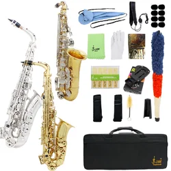 SLADE Eb Alto Saxophone Gold Silver E Flat Tonality Saxophone Brass Body Carved White Shell Button Sax with Case Strap Gloves