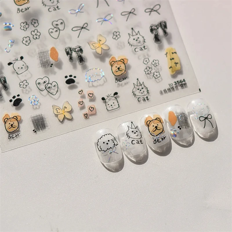 Koren Cartoon Lovely Little Dog & Scrawl Bowknot Nail Stickers High Quality Nail Art Design Decoration Decals DIY Manicure