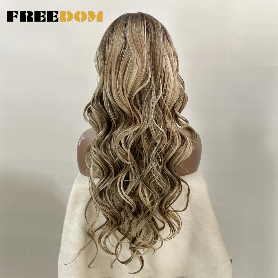 FREEDOM Synthetic Lace Wigs For Black Women Highlight Orange Ginger Blue Red T Part Lace Wig Ombre Brown Long Wavy Cosplay Wigs