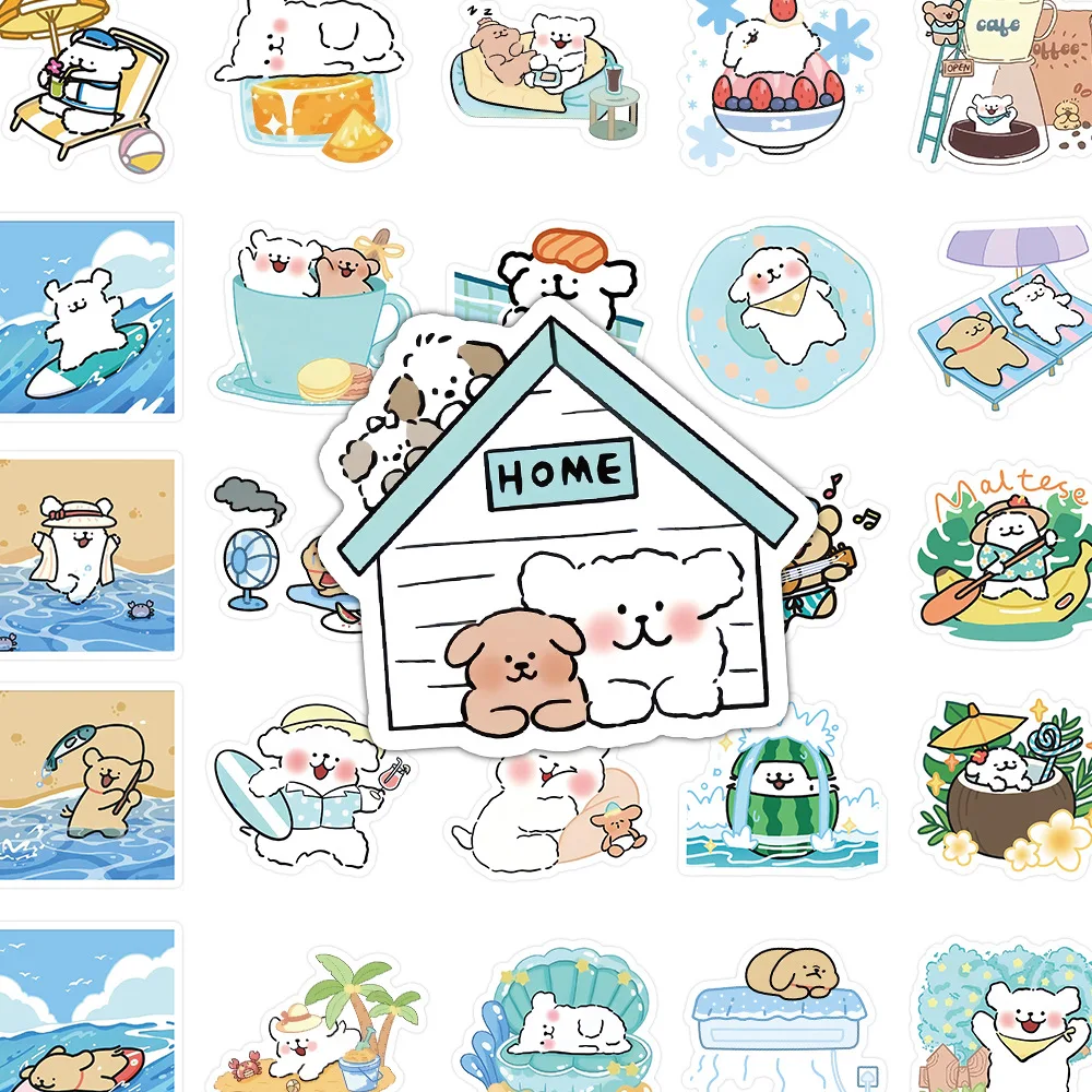 60PCS Summer Small Fresh Line Dog Cartoon Graffiti Stickers Decoration Luggage Phone Guitar Scraphbook Cup Car Classic Kid Toys