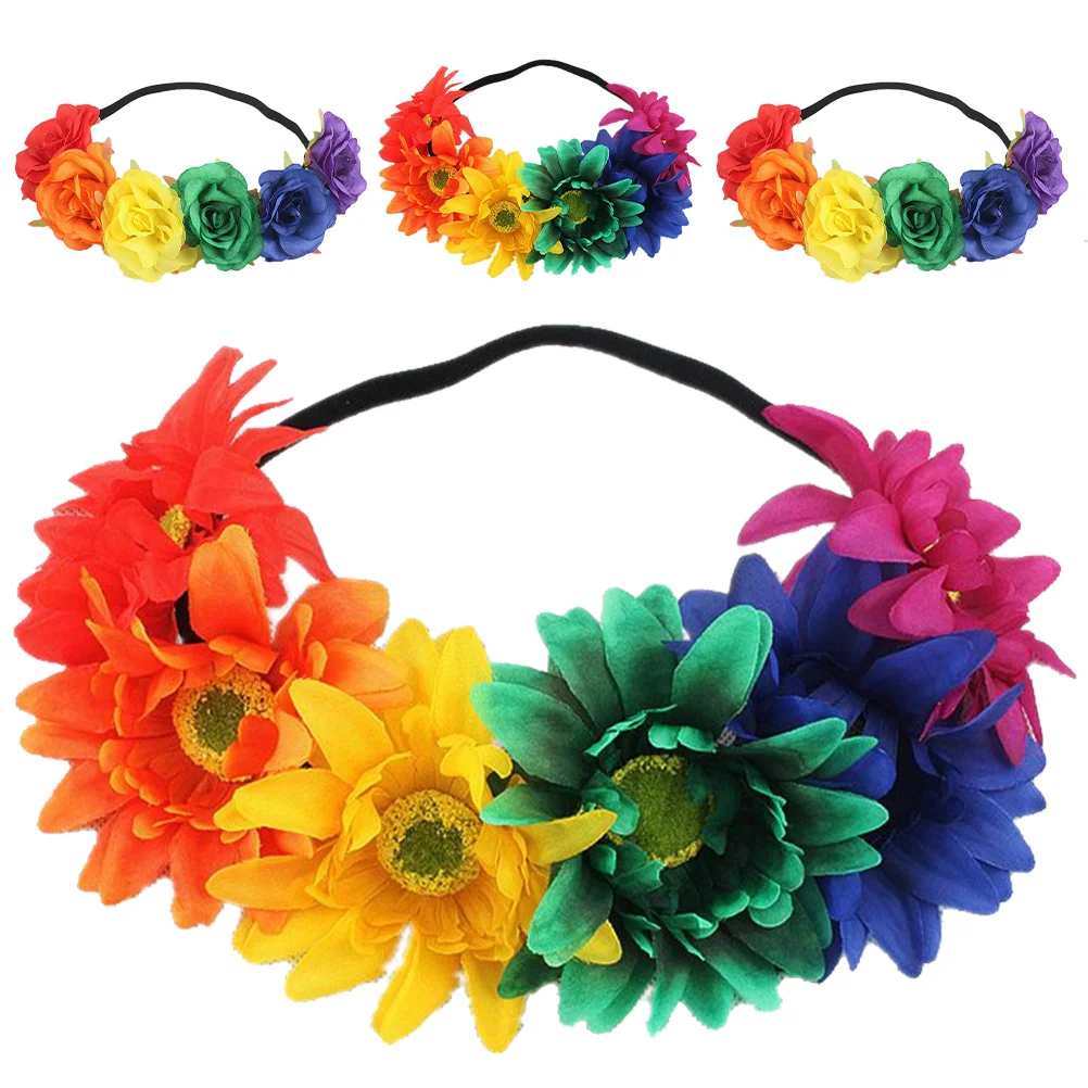 

4 Pcs Flower Artificial Simulated Rainbow Color Headband Set 4pcs/set (rainbow Color) Bridal Hairband Wedding Decor Miss