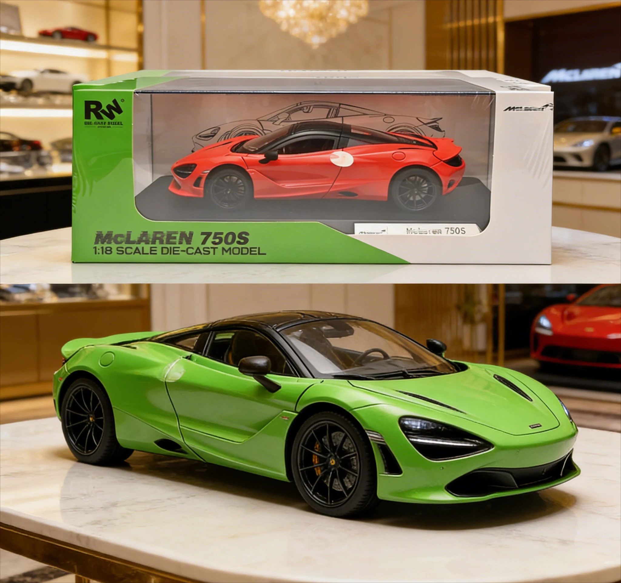 1:18  750S Alloy Diecast Supercar Model Openable Doors Pull Back Sports Car Metal Miniature Toy Gift for Kids&Collection