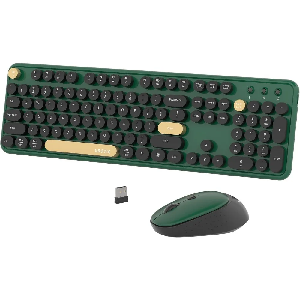 Stylish Polychrome Round Keycap Retro Computer Keyboards with 2.4GHz Wireless Mouse and Power Switch