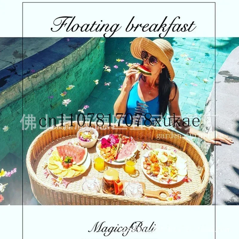スイミングプール用フローティング朝食トレイ、水草編みバスケット、ウェディング写真撮影用小道具トレイ、デコレーション、インターネットセレブ