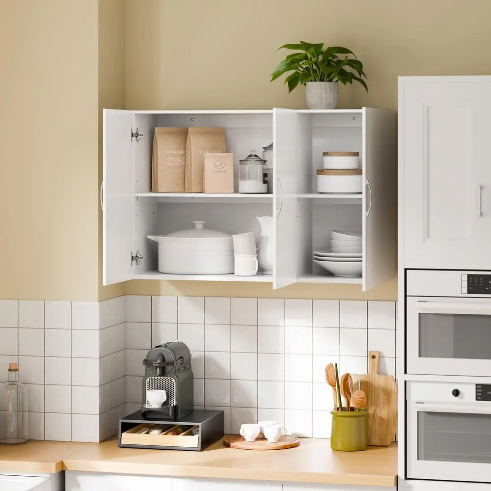 

Wall Cabinet Laundry Room, Medicine Cabinet for Kitchen Bathroom Garage, Wall Storage Cabinet with Adjustment Shelves, White FR
