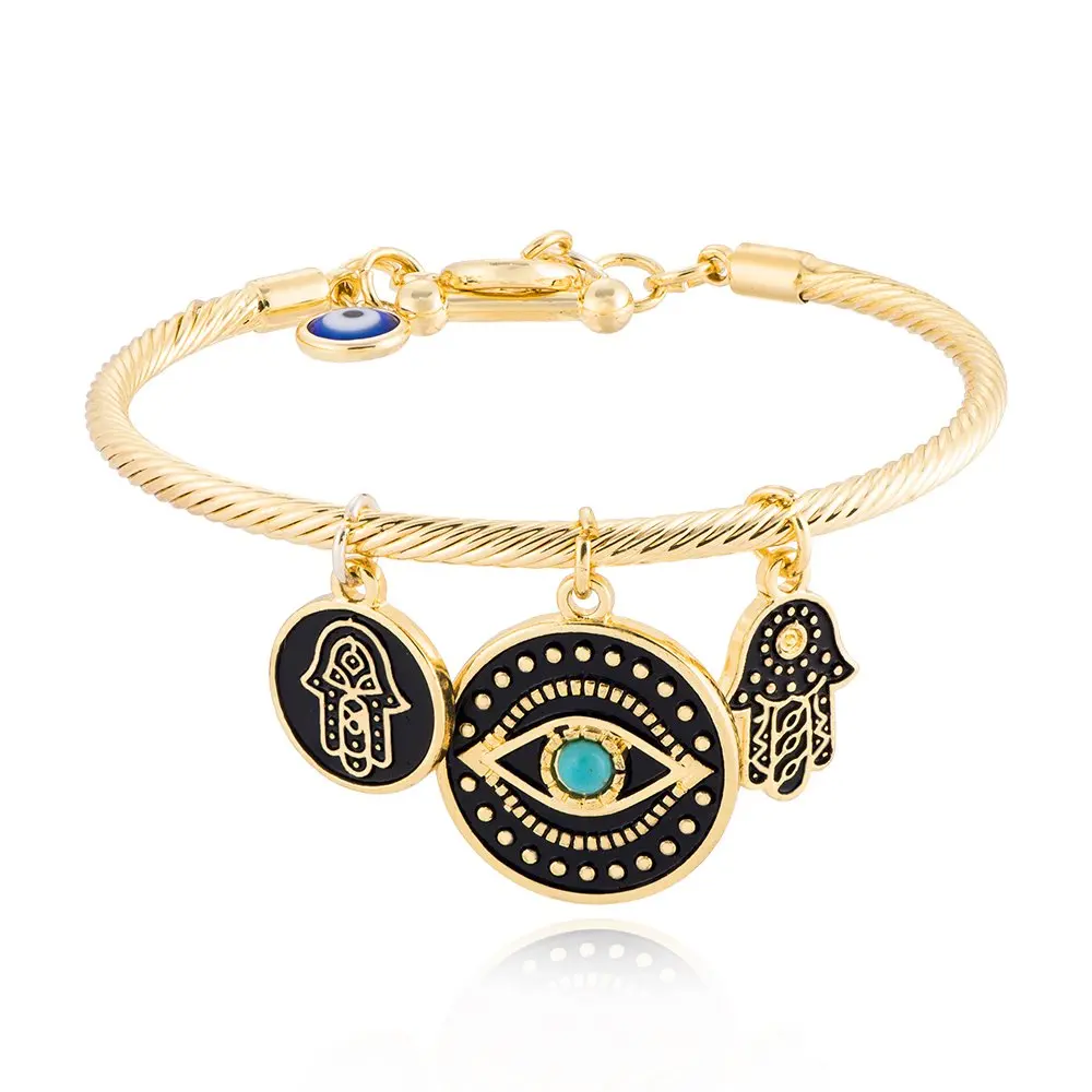 

Fashion Evil Eye Bracelet Unique Hamsa Bangle Jewelry for Women Best Friend (Gold)