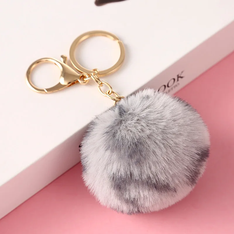 8 Colors Leopard Print PomPom Keychain Car Keyring Women Or Child Holder Bag Pendant Jewelry Key Chain Charms Soft Fluffy Ball