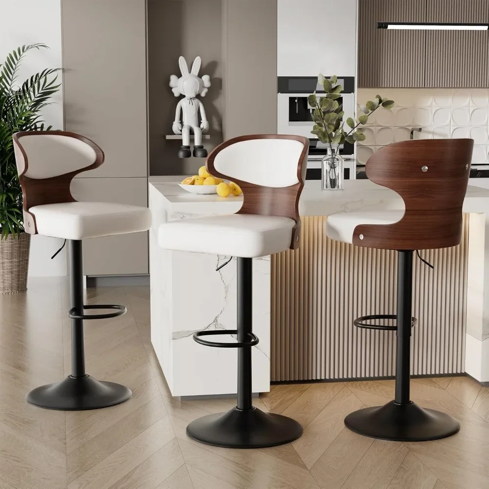 

Набор из 3 регулируемых по высоте поворотных барных стульев из искусственной кожи с изогнутой спинкой и подставкой для ног для кухни, на заказ