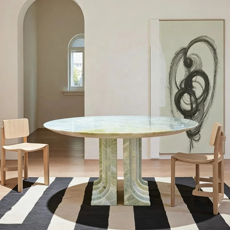 

✿p Luxury Travertine Stone Gallery Space Table Natural Stone Art Furniture Manufacturer Direct Travertine Handcrafted Side Table