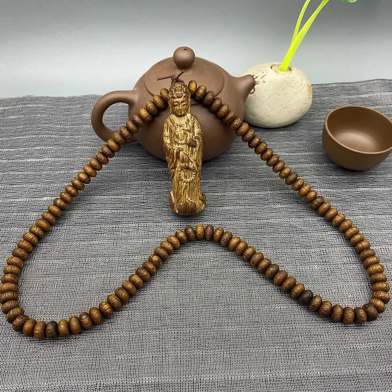 Huang Qinan Agarwood Abacus Beads Avalokitesvara Pendant Wooden Craftwork Men and Women Rosary Necklace Factory Wholesa