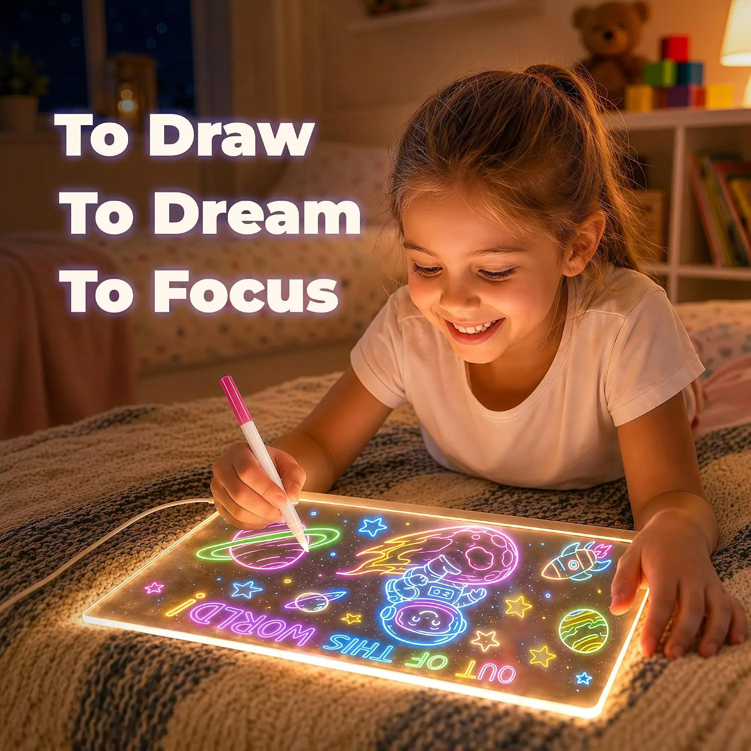 LED Light up Acrylic Message Board, Doodle LED Note Drawing Board, Erasable Acrylic Message Panel with 7Pen for Christmas Gift
