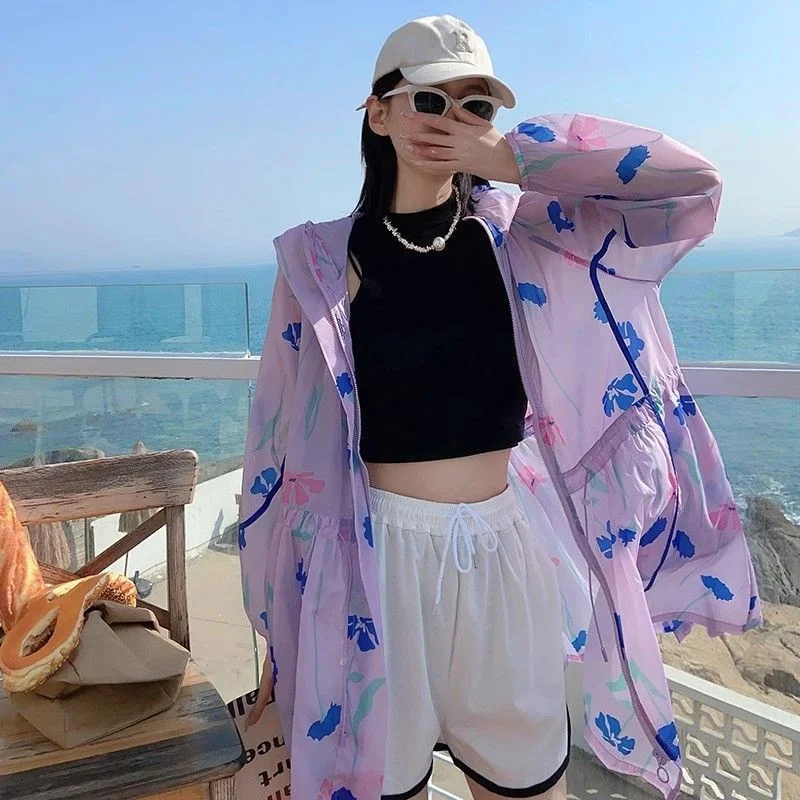 Lightweight Breathable Printed Sun Protection Clothing for Women 2025 Summer New Korean Loose Outdoor Sun Windbreaker Coat
