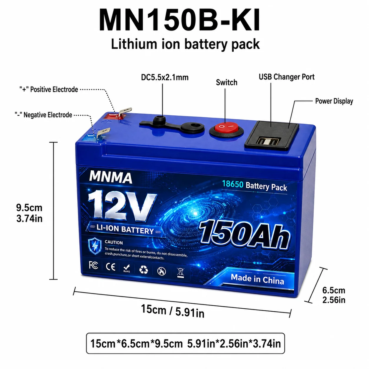 12V 150Ah LiFePO4 Solar Battery Deep Cycle Rechargeable Built-in BMS Lithium Battery Pack for Power Wheels Scooters Fish Finder