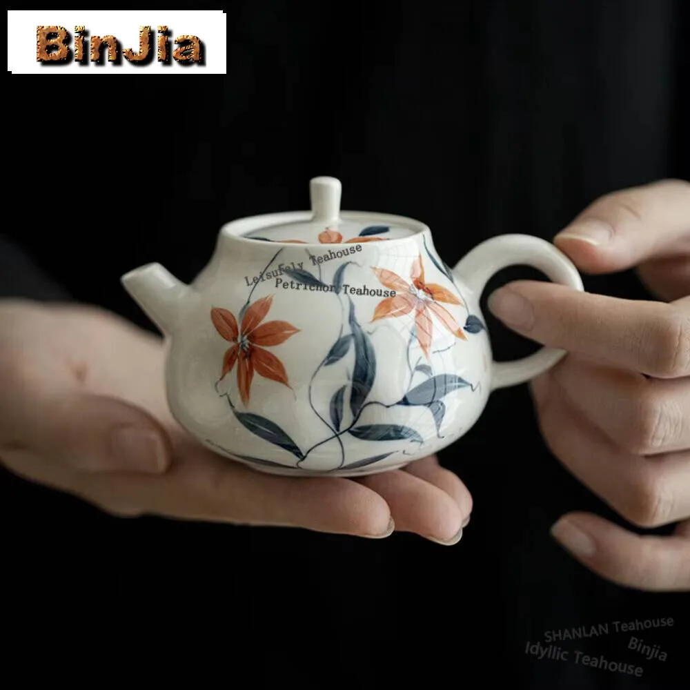 155ml Plant Ash Handmade Teapot Household Handpainted Teapot Aesthetic Ball Hole Filter Pot Tea Maker Kettle Tea Services Gifts