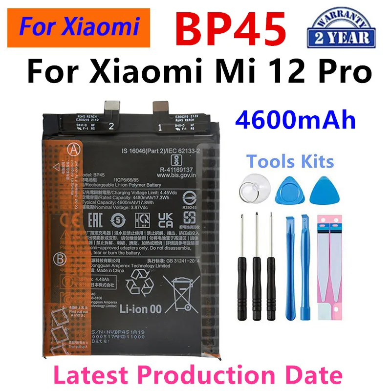 

2024 years Brand New BP45 4600mAh Battery For Xiaomi Mi 12 Pro Phone Replacement Batteries+Tools