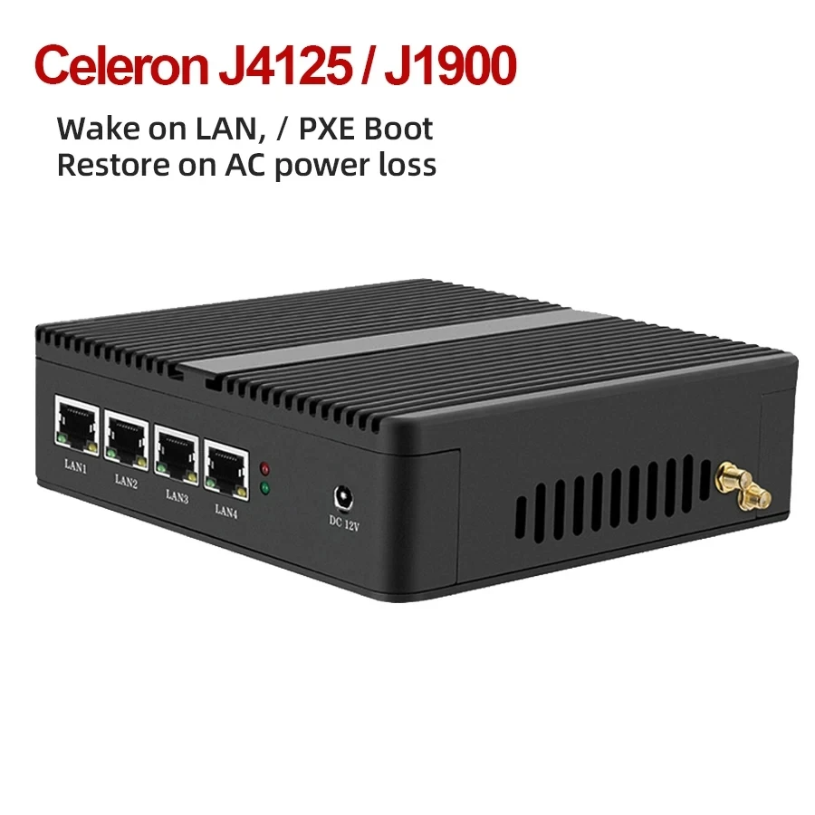 Firewall Router Pfsense Fanless Mini Pc Celeron J1900 J4125 4 Core 4 Lan Gigabit 10 Linux Openwrt Industrial Server