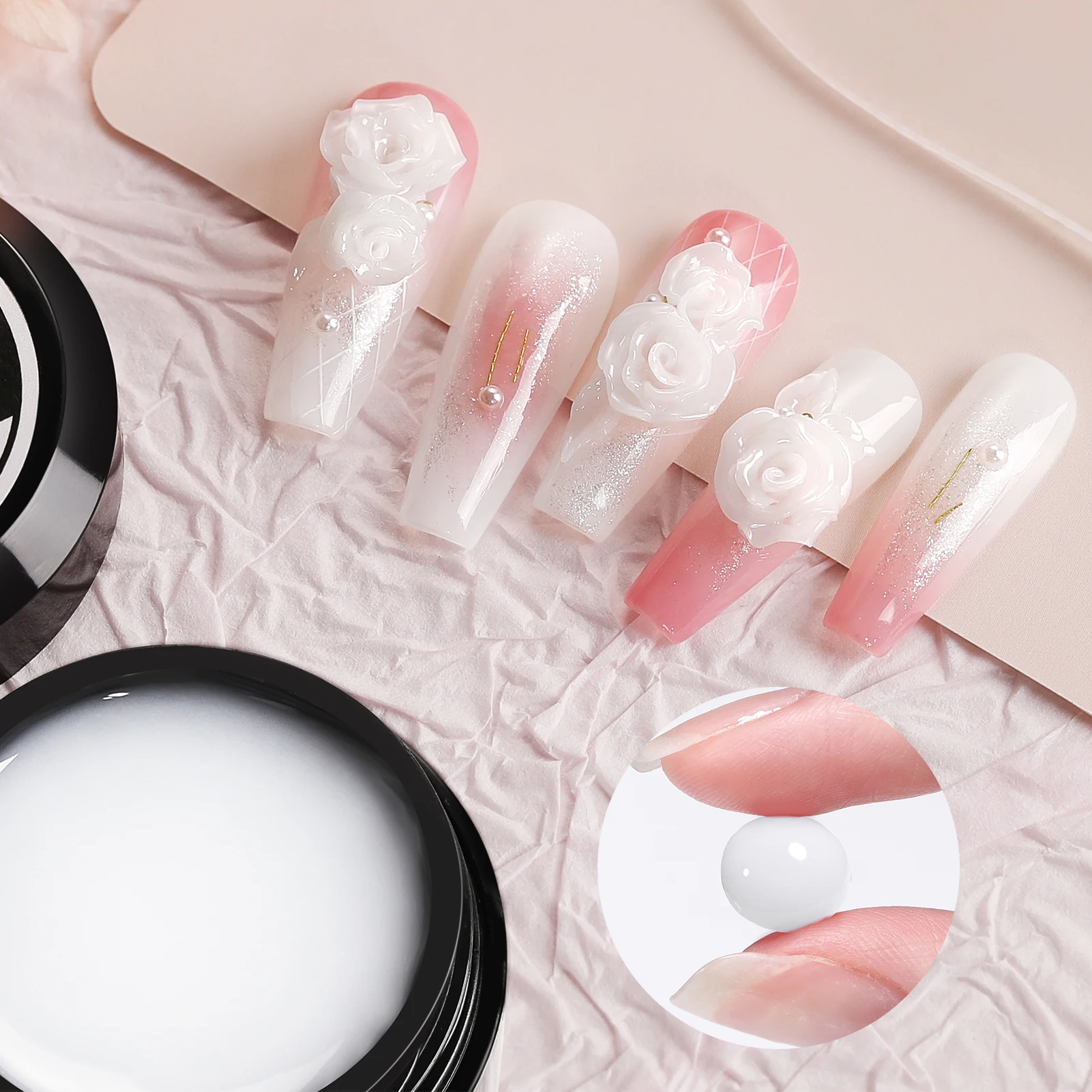 BORN PRETTY Esmalte de unha em gel duro antiaderente para escultura à mão para extensão de unhas com caneta de escultura 15ml Kit de unhas nude branco leitoso