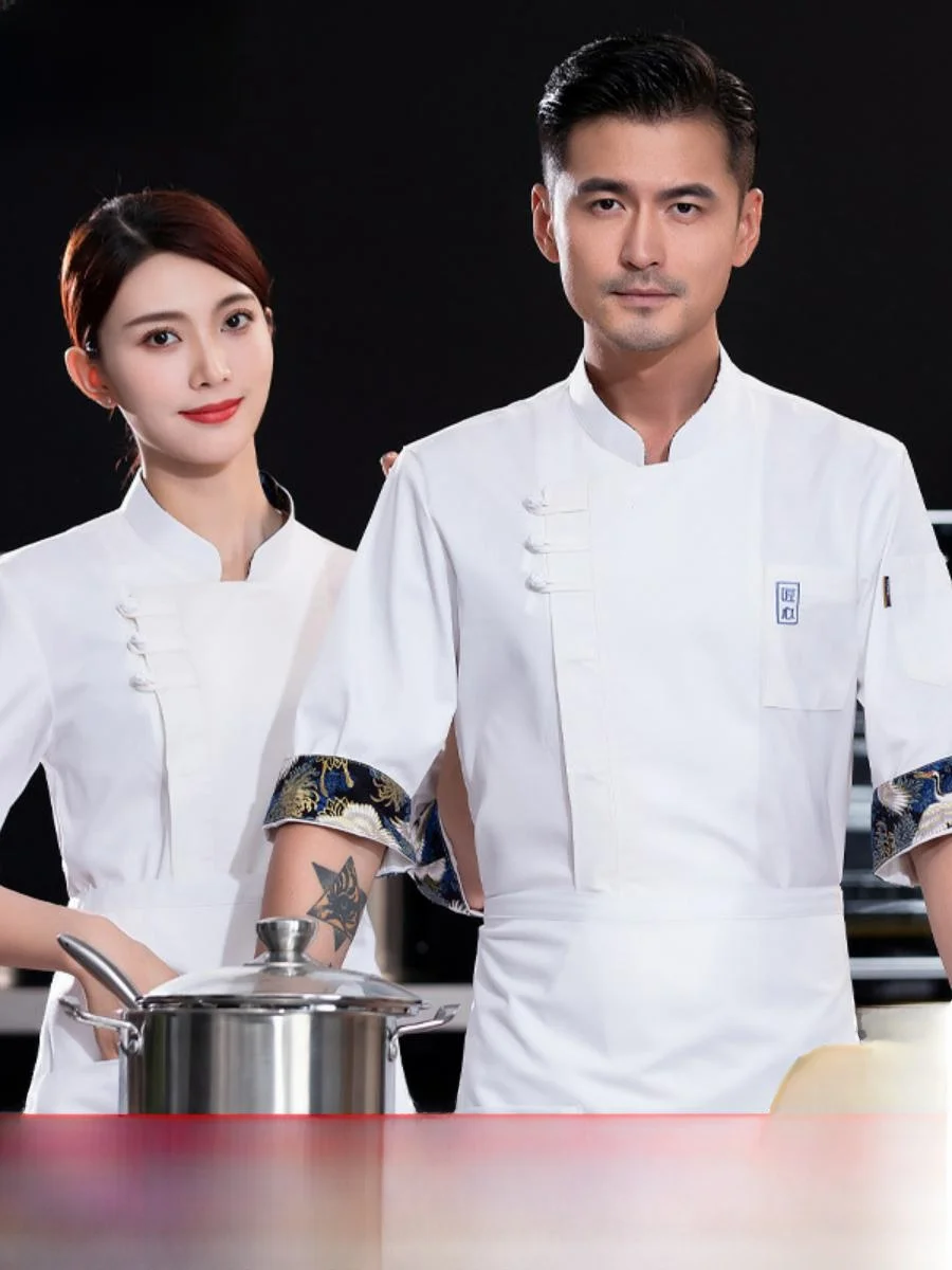

Chinese Sle Hotel Chef orm ort Sve Work Clothes Men's Restaurant Kitchen Apparel Anti-Stain Easy Care School orm