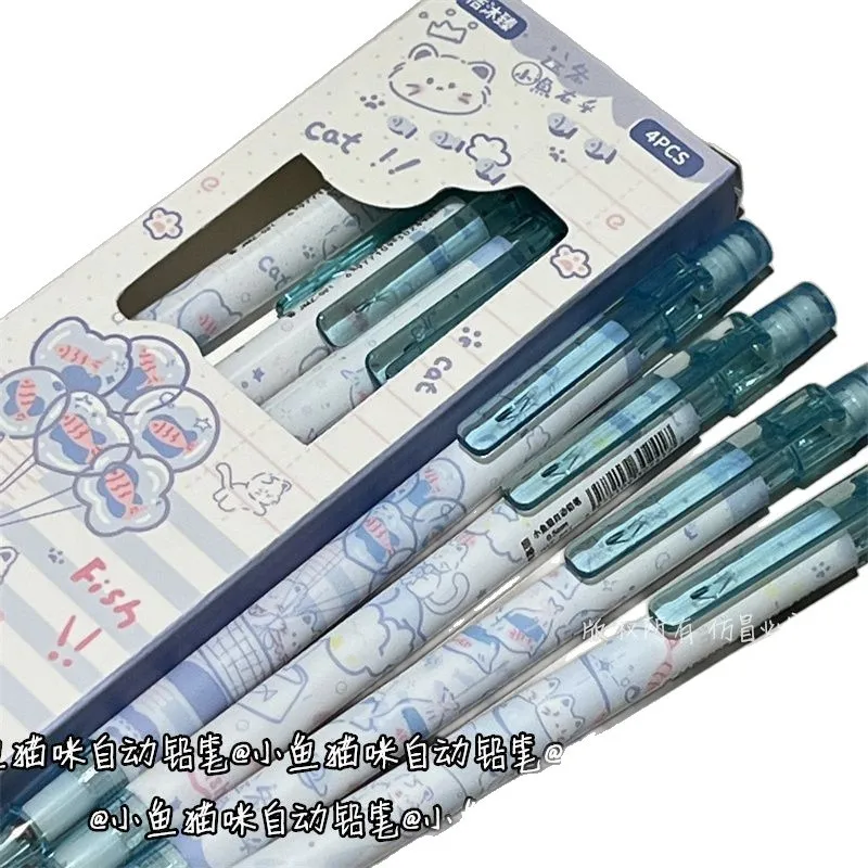 4pcs Fish & Cat Pattern Mechanical Pencil Ins High Aesthetic Girly Automatic Pencil Break Resistant for Student Exam Writing