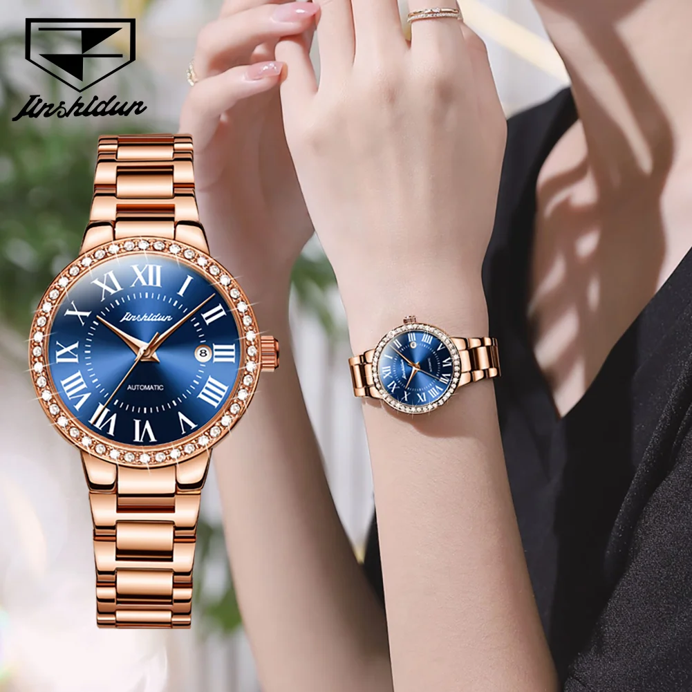 JSDUN 8934 Roman Scale Mechanical Watch For Women Auto Date Luxury Elegant Woman Wristwatch Stainless Steel Waterproof Watches