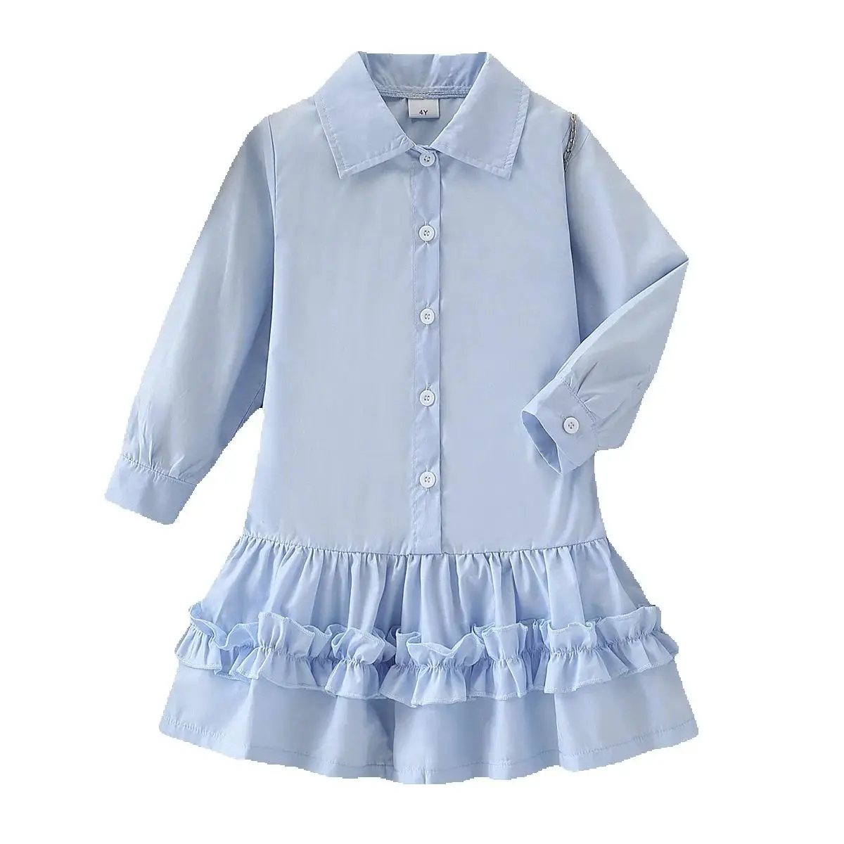 Mädchen Langarm-Shirt Lässig Einfarbig mit Lotusblatt-Spitzenbesatz für Herbst-Outdoor-Aktivitäten Modisches Kleid – Detail 8