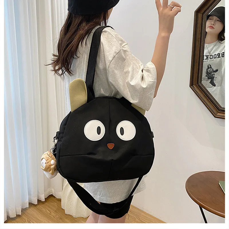 

2022 New women's canvas shoulder bag lady cartoon cat handbag fashion simple toe bag