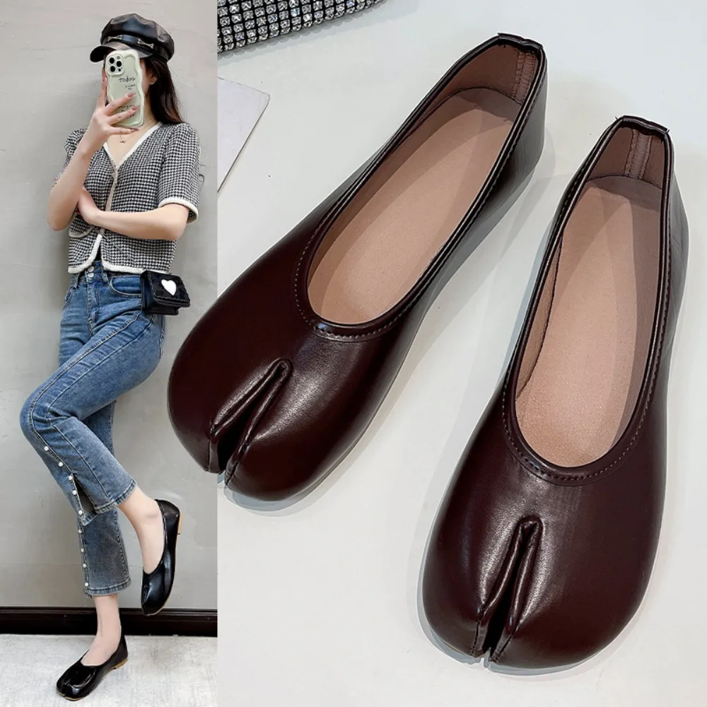 2024 abi Ninja Shoes Woman Microfiber Leather Comfy Flats Split Toe Slippers Soft Bottom Loafers Brief Ladies Trotter Moccasins