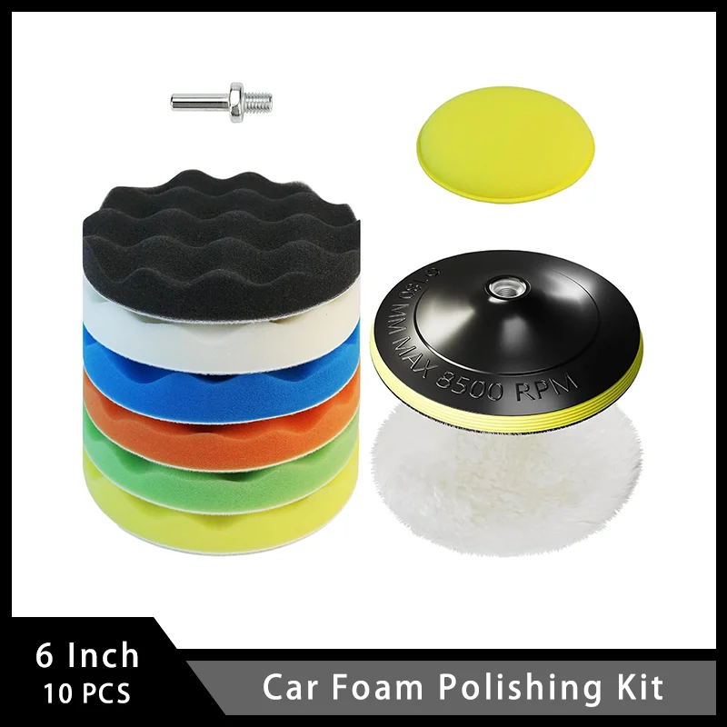 

6 Inch Car Foam Polishing Kit 10 Piece Drill Attachment Buffer Polisher Set for Car Waxing Polishing and Sealing Glaze