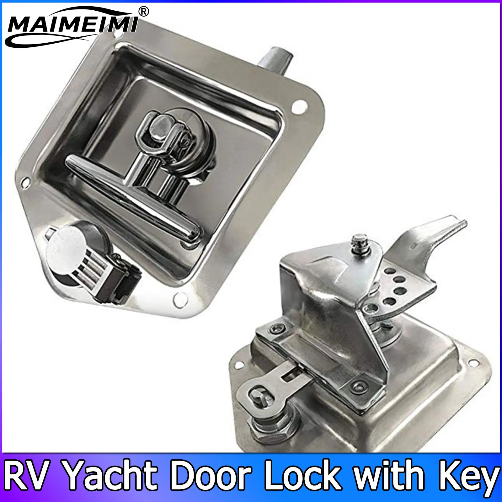 قفل باب RV مقطورة أبواب دخول التخييم قفل الفولاذ المقاوم للصدأ قفل RV استبدال باب مزدوج مفتوح مع مقبض باب المفتاح #2
