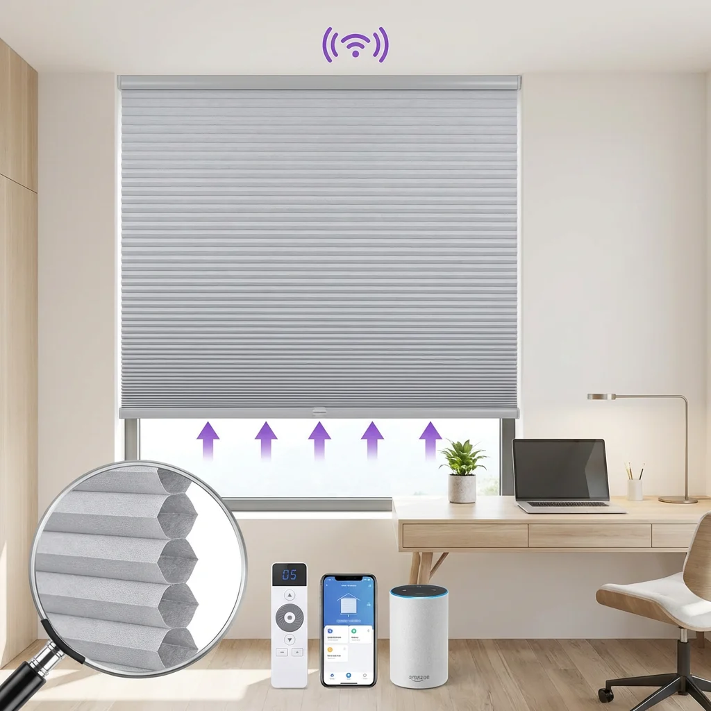 Electric Cellular Honeycomb Shades Blockout Thermal Insulated Cordless Custom Made Honeycomb Cellular Shades