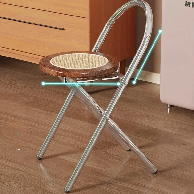 Folding Rattan Dining Stool Portable Space Saving Wooden Bar Stool Kitchen Counter Seat Small Apartment Balcony Chair