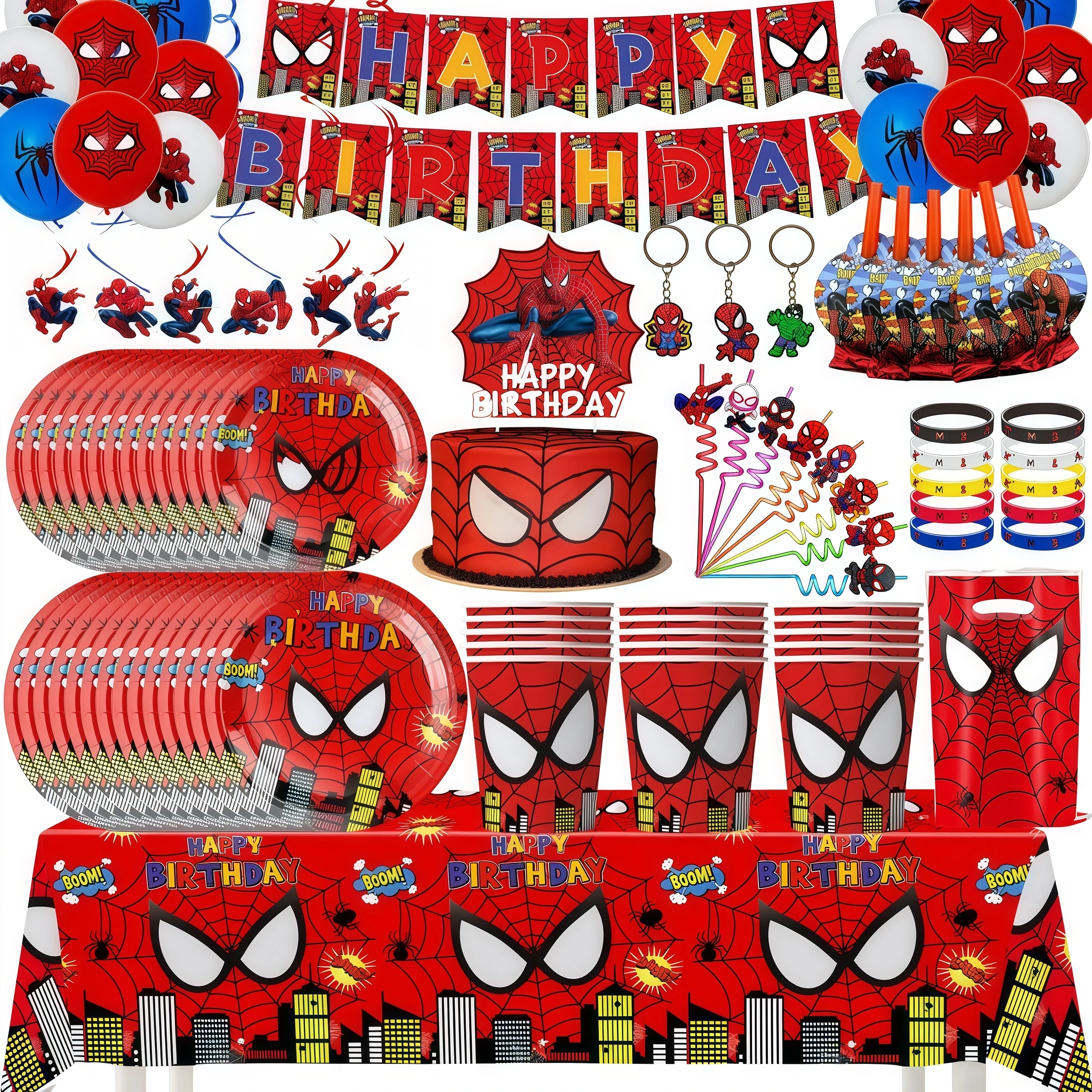 Décoration de fête d'anniversaire Spiderman, vaisselle de super-héros, tasse, assiette, ballon, décoration de gâteau, fournitures de fête de super-héros, décor de réception-cadeau pour bébé