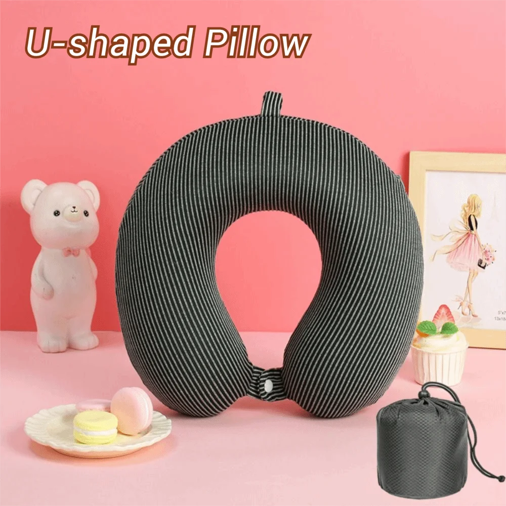 

Slow Rebound U-shaped Pillow Portable Comfortable Travel Neck Cushion Solid Color with Storage Bag Airplane Nap Pad Office Use