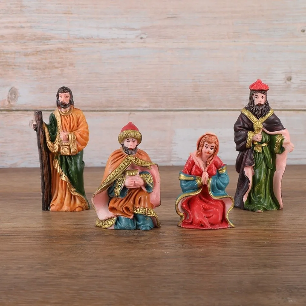 10Pcs/Set Resin Material Nativity Stable Ornaments Vintage Tabletop Display Christmas Manger Scene Empty Stable