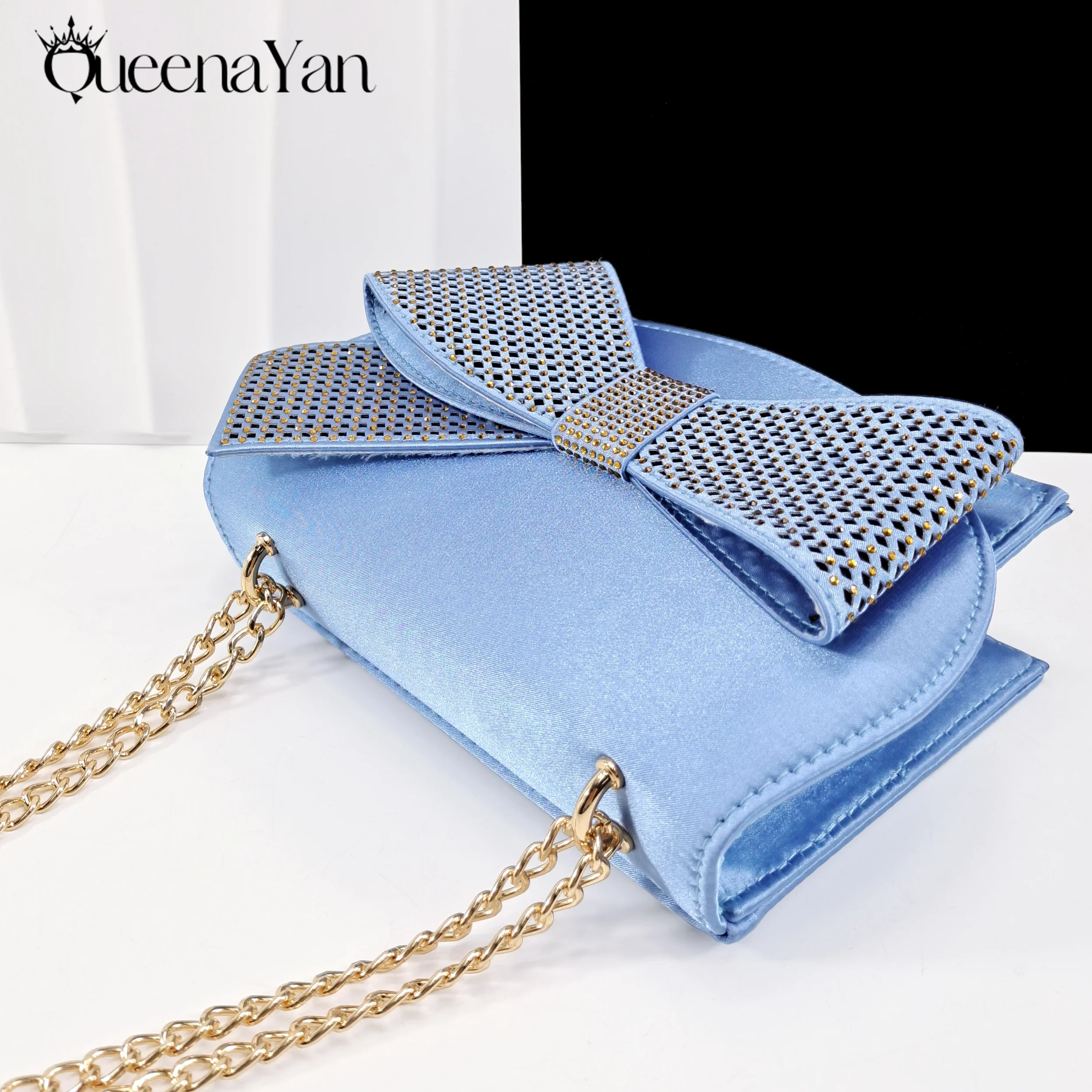Queena Yan Sky Blue Color Peep Toe High Women Heels Shoes and Bags for Women Rhinestone Evening Party Elegant Luxury Handbag - view 6