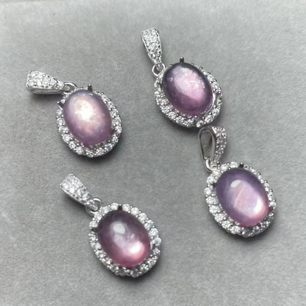 

925 sterling silver natural 7*9mm red purple lepidolite pendant charms for gift