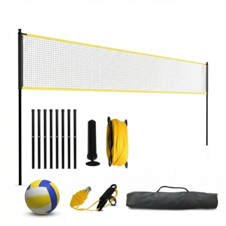 

Backyard gym and court volleyball training net: portable 8x11 ft height-adjustable net 6.58 ft durable polyester fabric black w