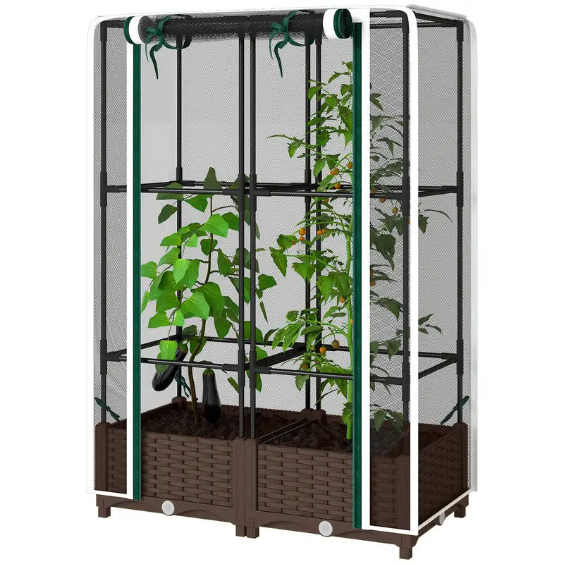 

Raised Garden Bed with Trellis, 46.5" Tomato Cage with Crop Cage, Self Watering Planter Box with Drainage Holes, White
