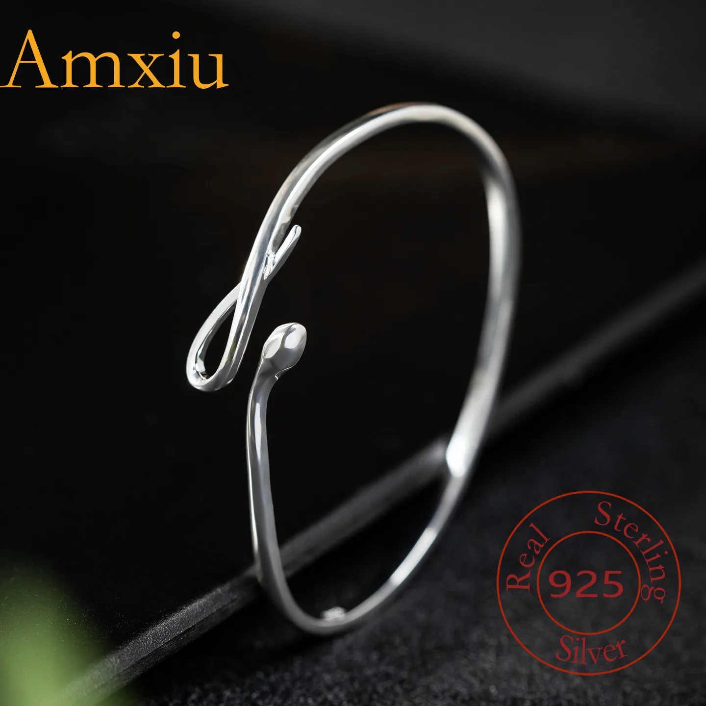 

Amxiu стерлингового серебра 925, дизайн, модный простой браслет для женщин, регулируемый браслет в форме змеи