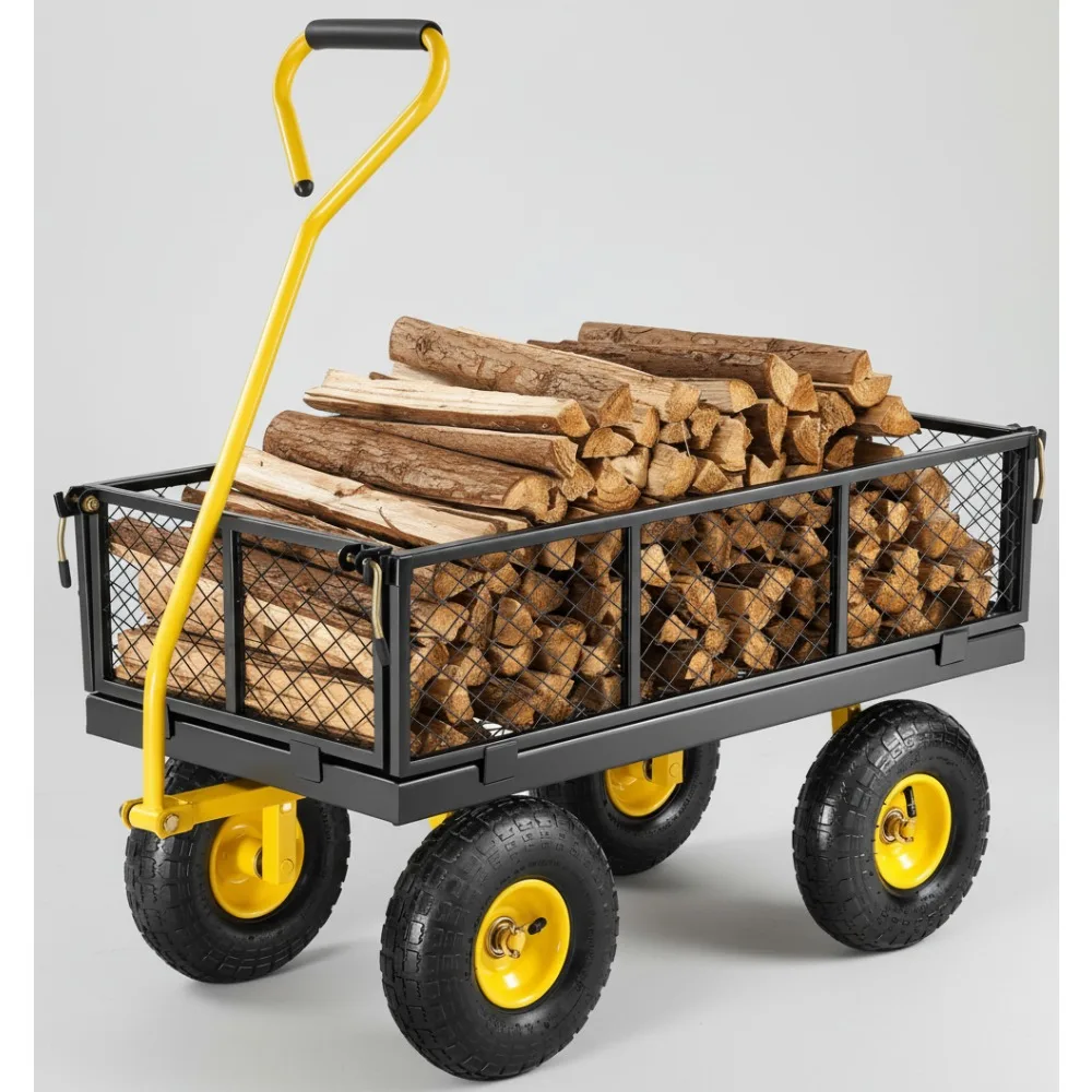 

Heavy Duty 500 Lbs Garden Wagon Cart with All Terrain Tires, Removable Sides & Rotating Handle for Yard Work