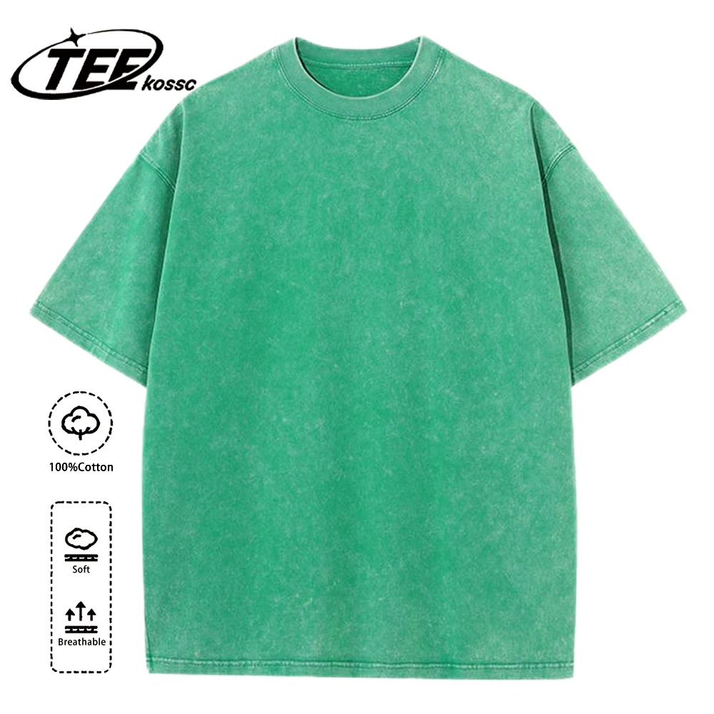 230g Baumwolle Retro Punk T-Shirt Drop Schulter Ärmel Männer Frauen Vintage Kurzarm T-Shirts einfarbige Hip Hop lose T-Shirts – Detail 14