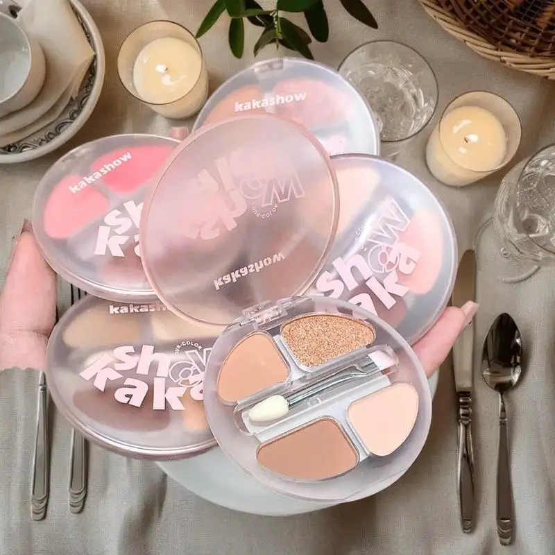 Palette de fards à paupières 4 couleurs, Blush, Eyeliner, fard à paupières, ver à soie, reflets, Contour éclaircissant, maquillage naturel longue durée