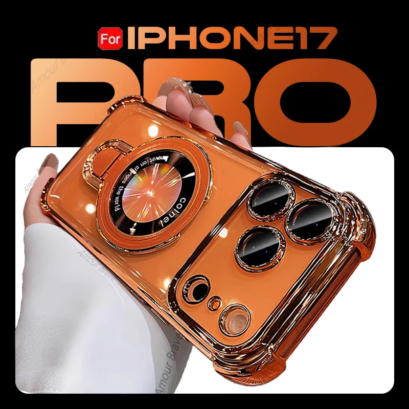Luxuriöse, stoßfeste magnetische Halterungshülle für iPhone 18 17 16 15 14 13 ProMax Plus 17e für MagSafe mit Ständerabdeckung