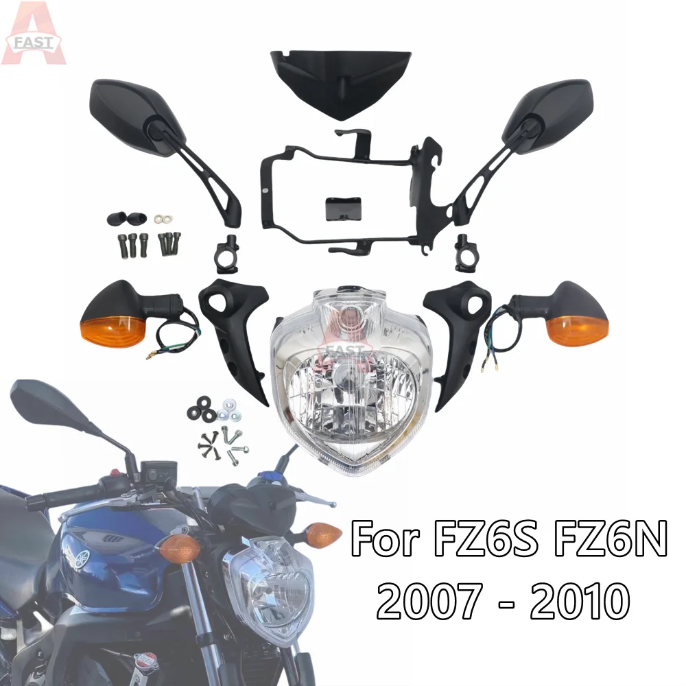 Fit for 2007-2010 Yamaha FZ6 FZ6N FZ6S Motorcycle Headlight Set Head Light Assembly Turn Signal Mirror FZ6 N FZ6S 2008 2009 2010