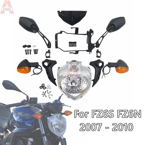 Passar för 2007-2010 Yamaha FZ6 FZ6N FZ6S Motorcykelstrålkastarsats Strålkastaraggregat Blinkersspegel FZ6 N FZ6S 2008 2009 2010 6 best sales Yamaha FZ strålkastarenhet - №6